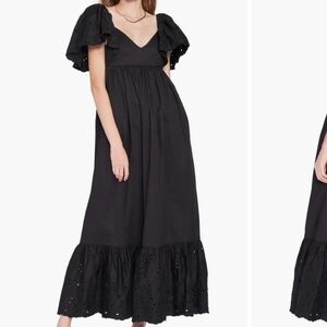 Zara Black Backless Eyelet Dress Embroidery Detail Size M